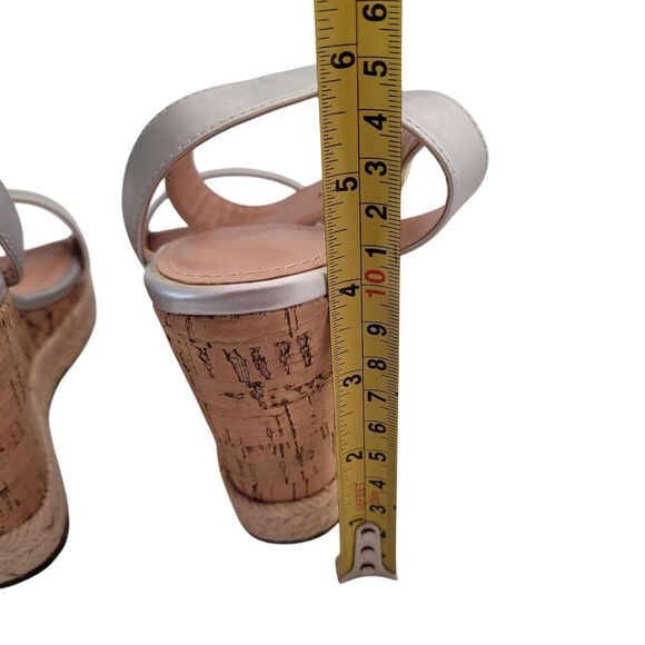 ZBY Cork Wedge Espadrille Sandals Silver Ankle Strap Size 7 New - Picture 6 of 11